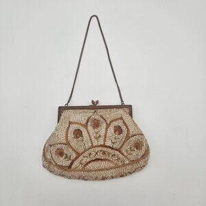 Antique Beaded Flower Design Evening Handbag Purse